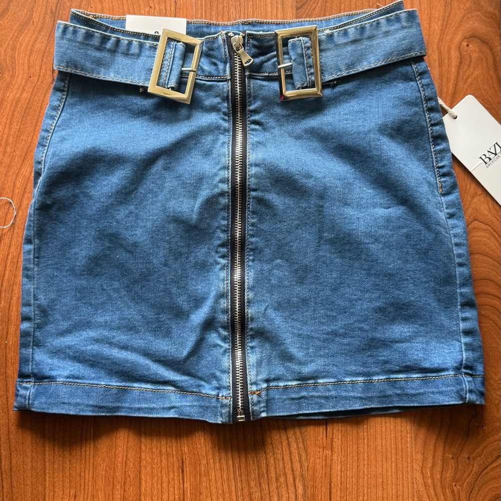American Bazi Blue Denim Mini Skirt with Belt